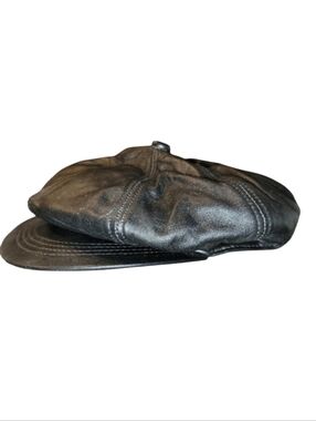 Black Genuine Leather Driving Cap Newsboy Hat 57mm Med